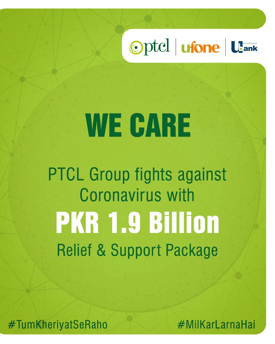 PTCL Group fights against Coronavirus with PKR 1.9 Billion Relief Package