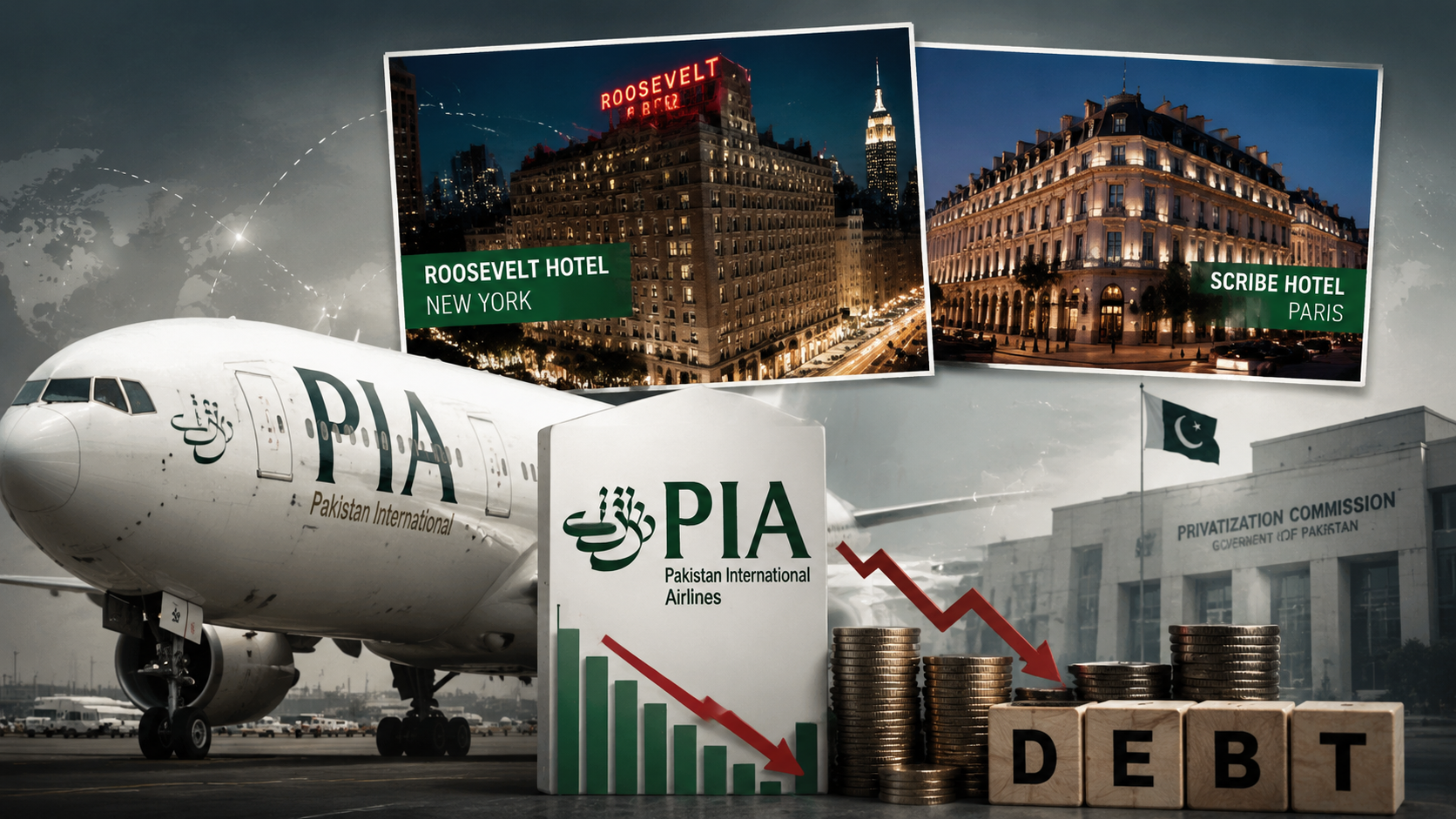 PIA foreign assets sale showing Roosevelt Hotel New York and Pakistan International Airlines overseas properties