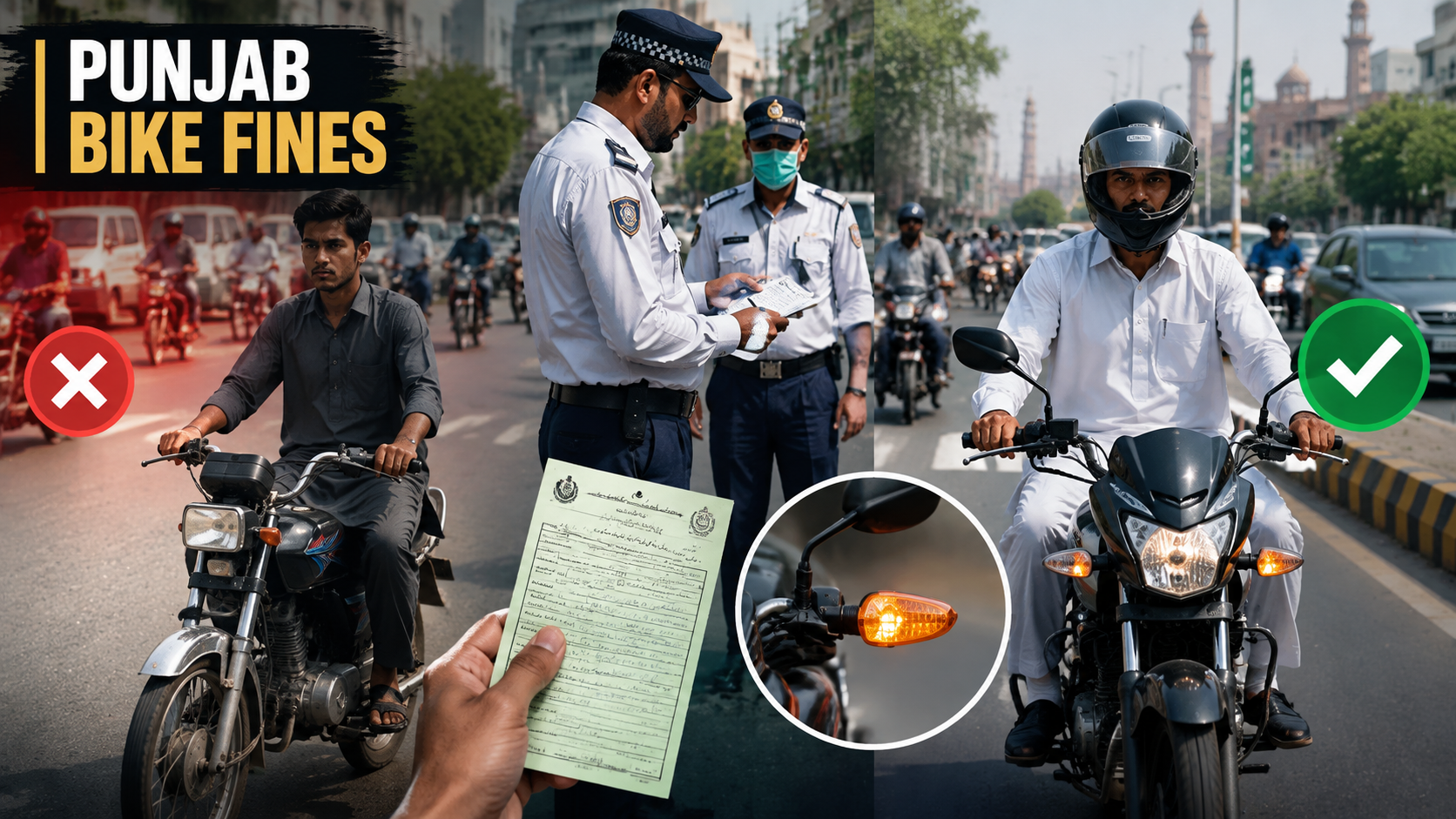 Punjab Motorcycle Fines for Missing Mirrors and Indicators