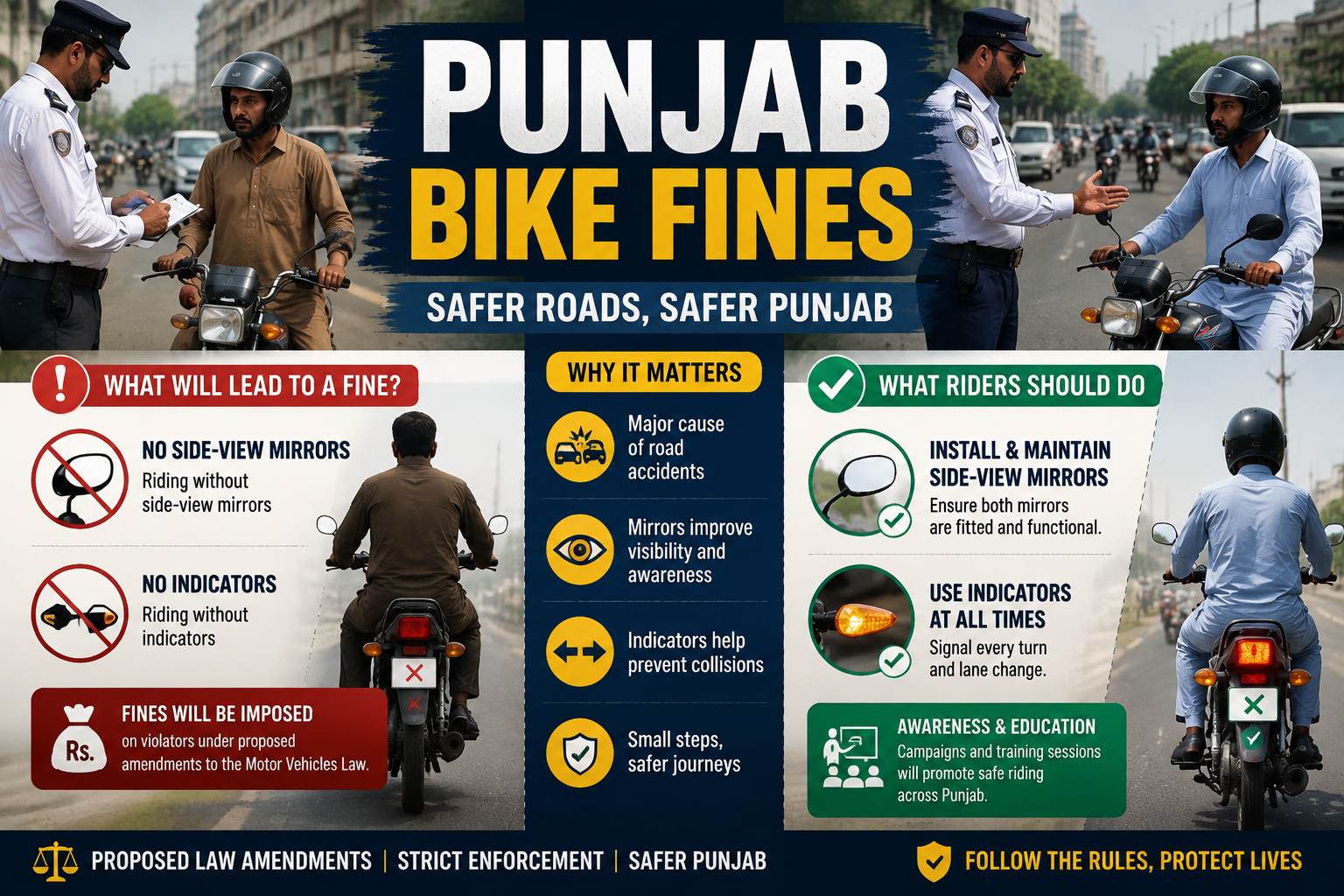 Punjab Motorcycle Fines for Missing Mirrors and Indicators