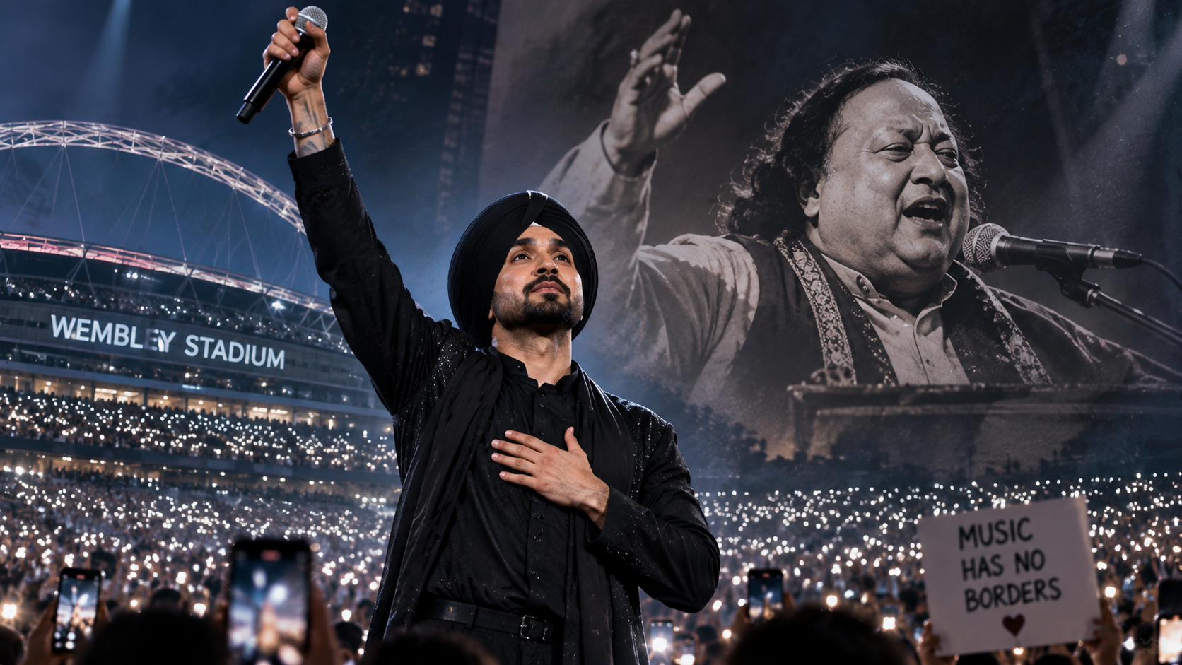 Diljit Dosanjh Nusrat Fateh Ali Khan tribute at Wembley Stadium