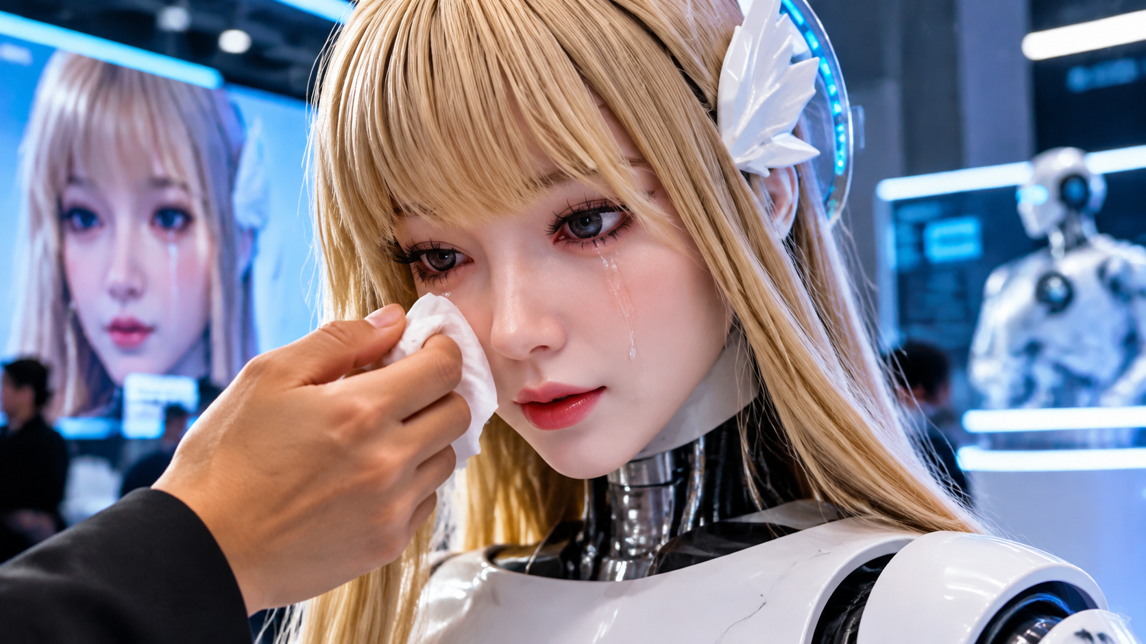 Yansyn-X2 humanoid robot producing realistic tears with AI technology