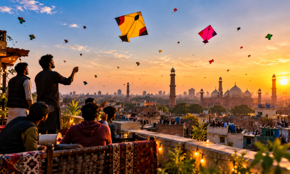 Basant 2027 Lahore rooftop celebrations with kite flying across the city skyline