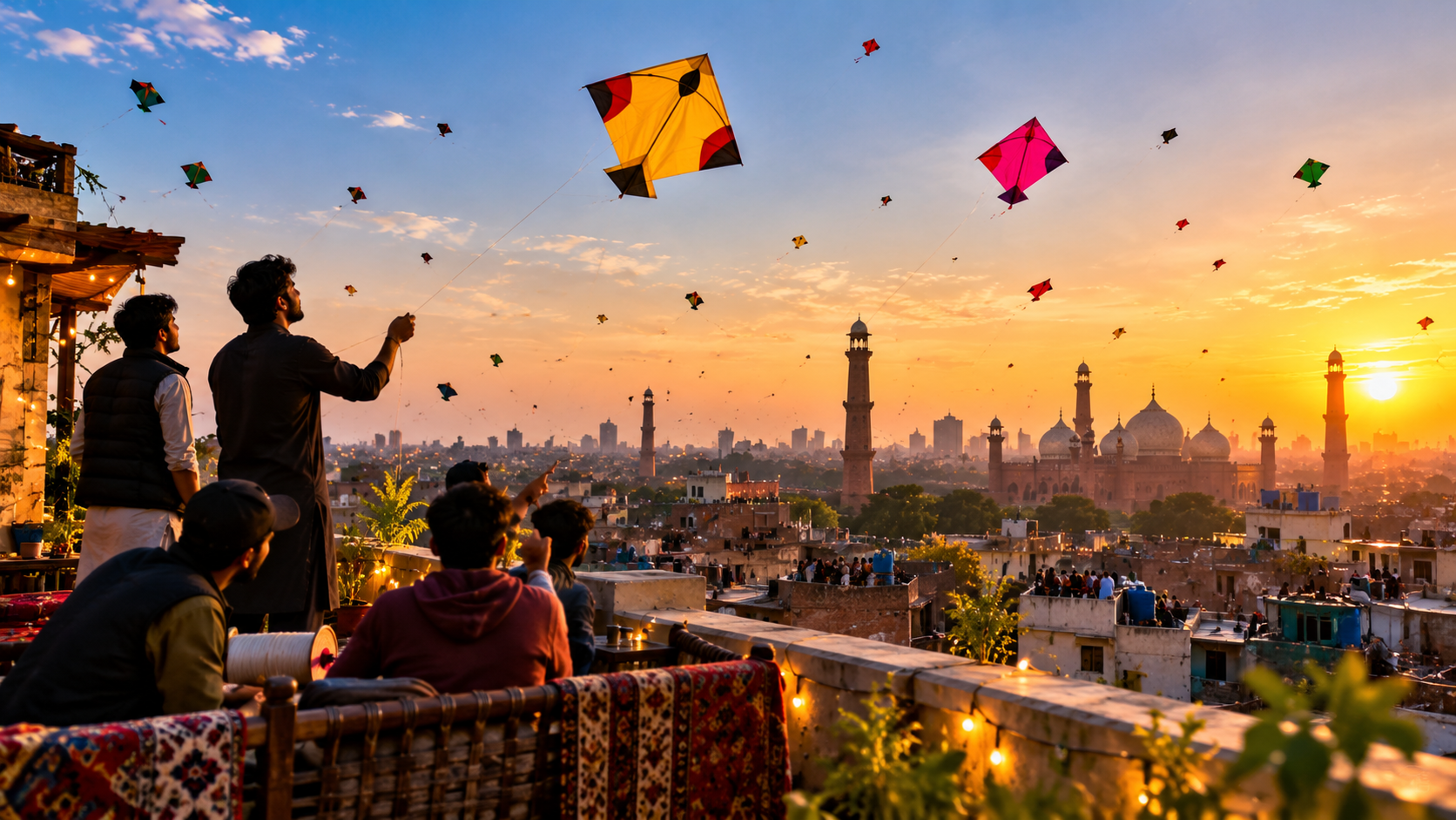 Basant 2027 Lahore rooftop celebrations with kite flying across the city skyline
