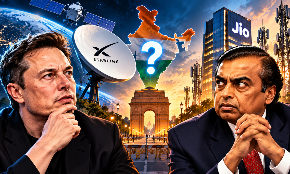 Elon Musk and Mukesh Ambani amid Starlink India launch dispute