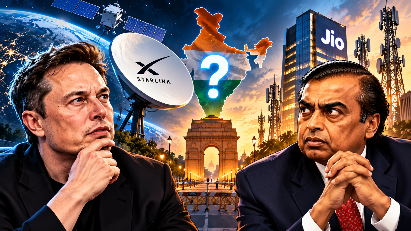 Elon Musk and Mukesh Ambani amid Starlink India launch dispute