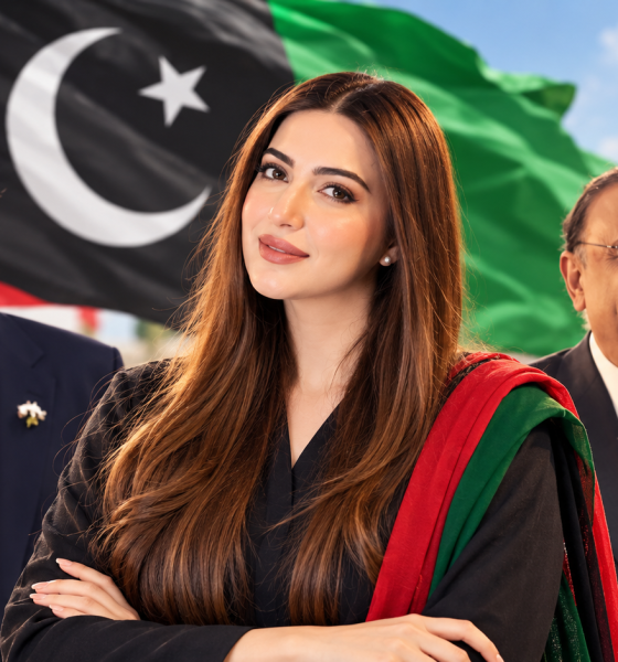 Pakistani actress Aymen Saleem joins PPP during a press conference in Karachi alongside party leader Nisar Ahmed Khuhro.