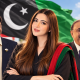 Pakistani actress Aymen Saleem joins PPP during a press conference in Karachi alongside party leader Nisar Ahmed Khuhro.