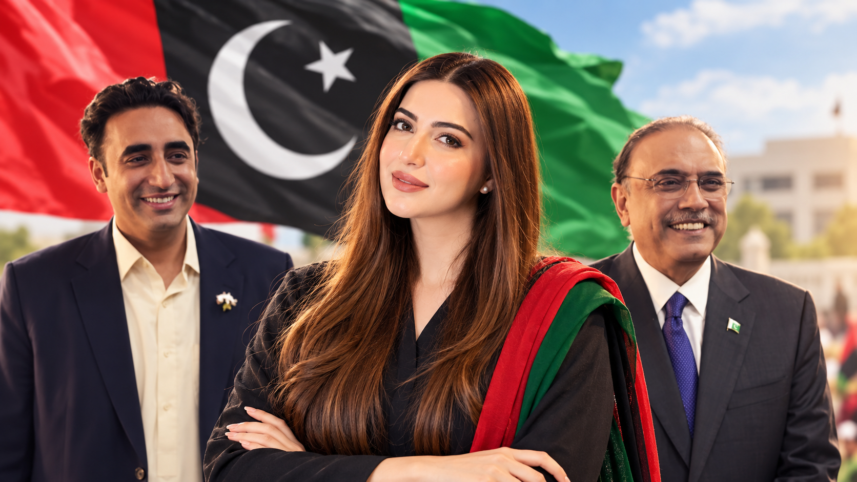 Pakistani actress Aymen Saleem joins PPP during a press conference in Karachi alongside party leader Nisar Ahmed Khuhro.