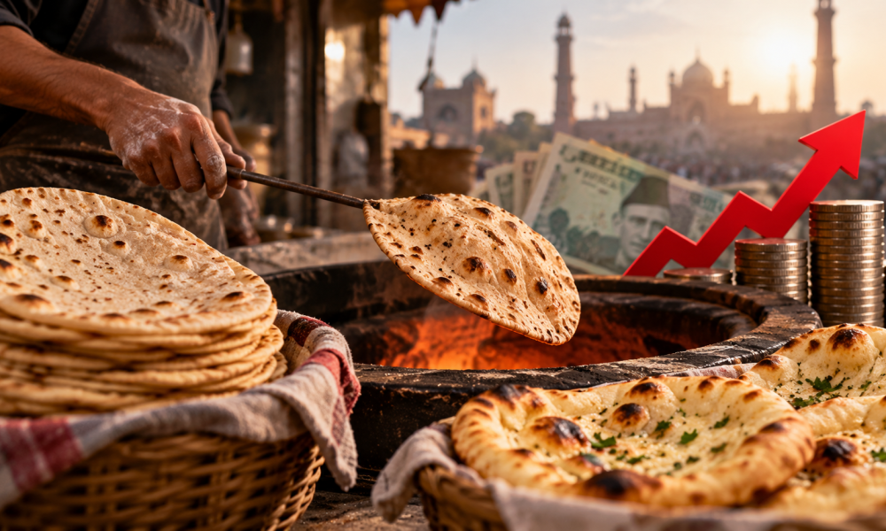 Fresh roti and naan being prepared at a traditional Lahore tandoor amid rising flour and LPG costs.