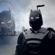 London's Batman wearing a black superhero costume near the River Thames after going viral for helping people through acts of kindness.